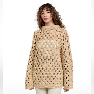 Rebecca Taylor Yoke Stitch Hand Crochet Alpaca Sweater